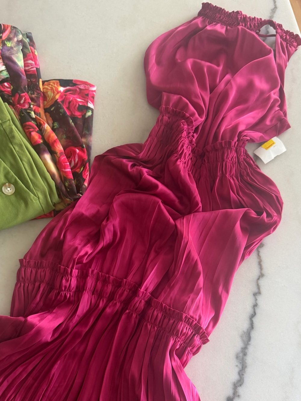 Nicole miller women's summer Fuchsia Pleated Maxi Dress XS glam satin